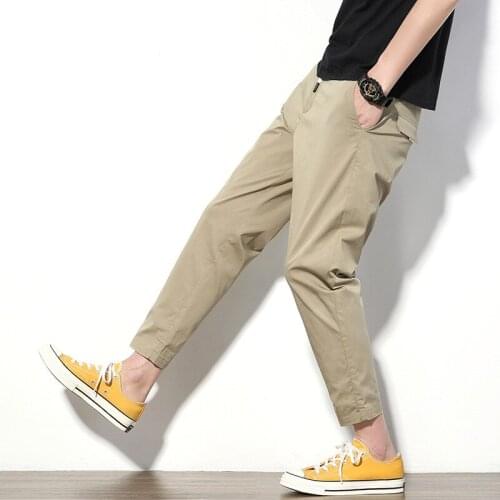 Summer Mens Casual Pants Loose Solid Color Trousers Trend Youth Korean Version Thin Elastic Waist Mens Work Pants