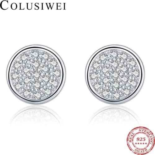COLUSIWEI Vintage 925 Sterling Silver Bright Zirconia Round Circle Stud Earring for Women Geometric Ear Pin Fine Jewelry Brincos