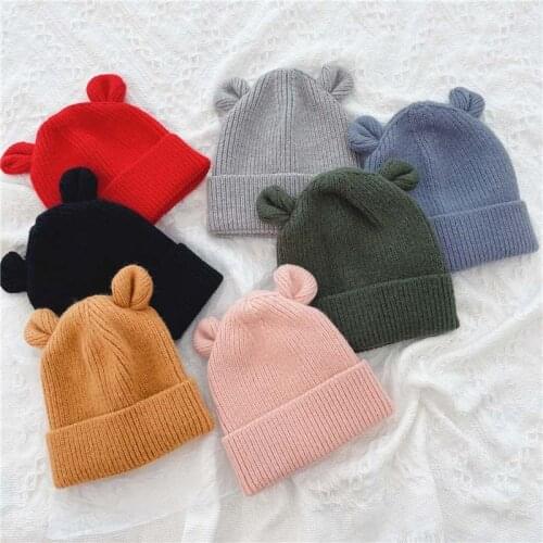 Cute Bear Baby Hat with Ears Autumn Winter Knitted Kids Bonnet Hat for Girls Boys Soft Warm Infant Beanie Cap Baby Accessories