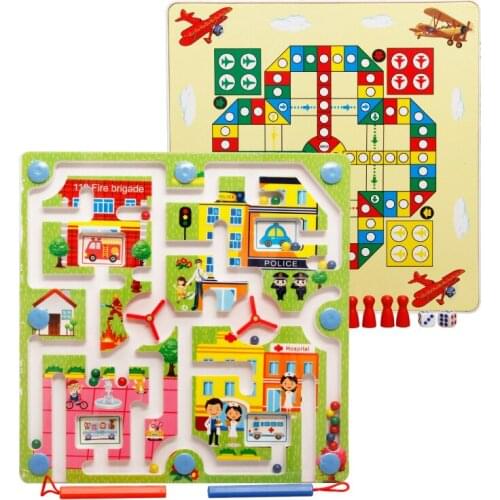 Toy Magnetic Maze Kids Childrens Game Educational Brain Puzzle Teaser Cartoon Animal Wooden Toys Jigsaw Board M74