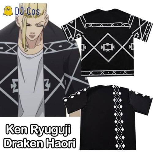 Anime Tokyo Revengers Black Ken Ryuguji Draken Haori Kimono Cosplay Cloak T-shirt Top Shirts Tee for Summer Halloween Party