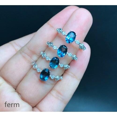 KJJEAXCMY boutique jewelry 925 sterling silver inlaid 1-Carat London Blue Topaz Ring Simple New Overlapping Mouth