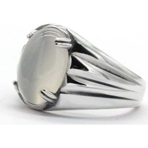 Vintage Mens Ring with Agate Stone 925 Sterling Silver Natural Agate Stone Gorgeous Jewelry for Women Christmas Gift Size6-12