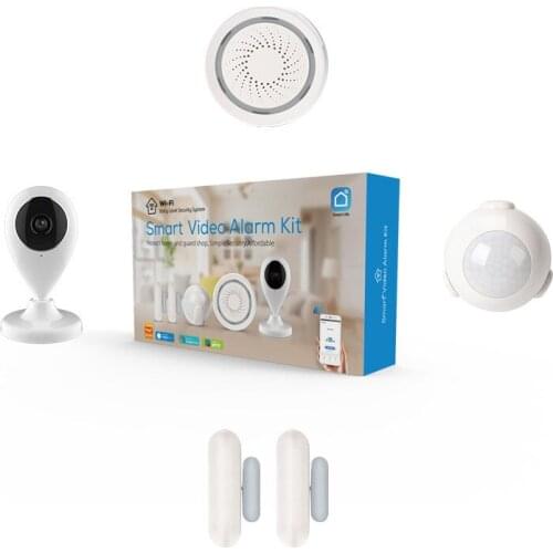 Smart Home Wifi Video Alarm Kits With 1.0 MP IP Camera PIR Motion Sensor Contact Sensor Siren Alarm Support Two-Way Audio Alarm