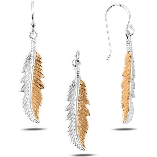 Kutaydan Rose Gold Plated Dangle Leaf Set 925 Sterling Silver Made in Turkey