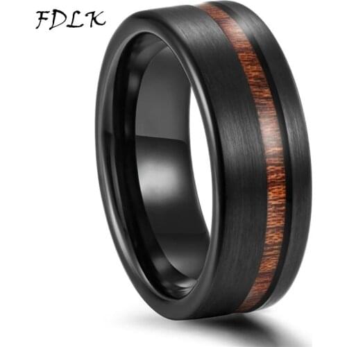 8mm Black Stainless Steel Mens Ring Wood Line Groove Wedding Band for Mens Jewelry Engagement Wedding Anniversary Birthday Gift