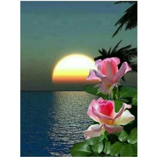 Full Square Diamond Painting Set Sunset Flowers Mosaic Embroidery Picture Crystal Rhinestone Stickers Decal Wall Art Craft Gift