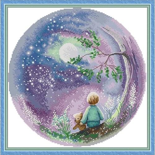 Looking Up At The Moon Stamped Cross Stitch Kit Embroidery Needlework Pattern Counted Thread Fabric Home Decor 11CT 14CT Printed