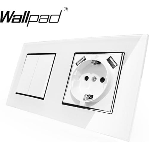 2 Gang Swtich and EU Schuko Wall Power Outlet with Double USB Charging Socket 5.1DC 2.1A For EU Box Wallpad 2 Way Switch