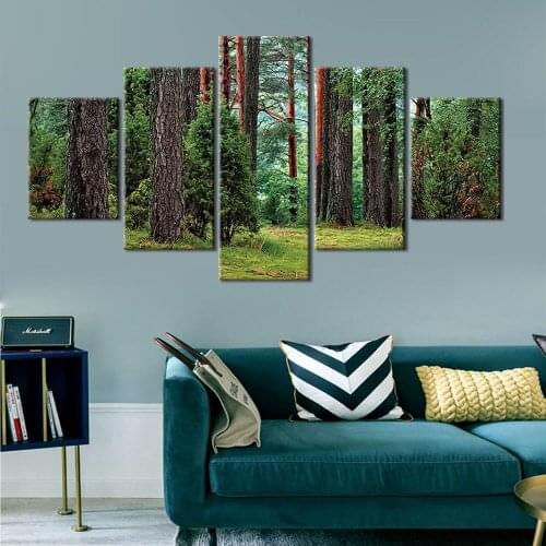 Wall Art 5 Pieces tree landscape Painting on Canvas Natural Forest scenery Posters and Prints Modern Picture for Living Room