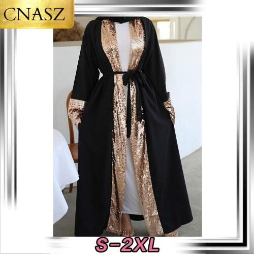 2020 New Abaya Kimono Middle East Moroccan Women Adults Islamic Sequins Clothing Arab Bangladesh Women Sequin Abaya Dubai Kimono