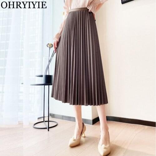 OHRYIYIE Elegant Fashion Skirt Female Vintage Midi Long Pleated Skirt Women Autumn Winter Black Korean Style High Waist Skirts