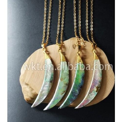 Wholesale Fashion long tusk abalone horn necklace with 18" inch best quality chain