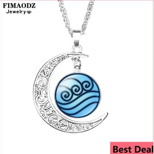 FIMAODZ Avatar The Last Airbender Necklace Air Nomad Fire And Water Tribe Symbol Art Picture Moon Pendant Necklaces Jewelry