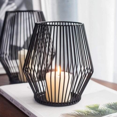 Black Metal Wire Pillar Candle Holder Set of 2 Tea Light Candle Holders for Indoor Outdoor Events Parties and Wedding Decoration