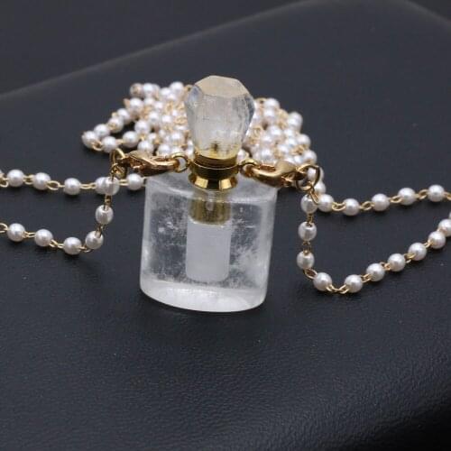 Natural White Crystal Perfume Bottle Pendants+Free Two Eyes Pearls Chains For Jewelry Making DIY Bracelet Necklace Accessories