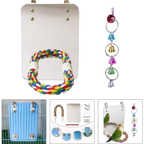 Bird Parrot Toys Chewing Bite Hanging Cage Swing Climb Rope Mirror Toy High Quality Safety Bird Stand Pet Accessories