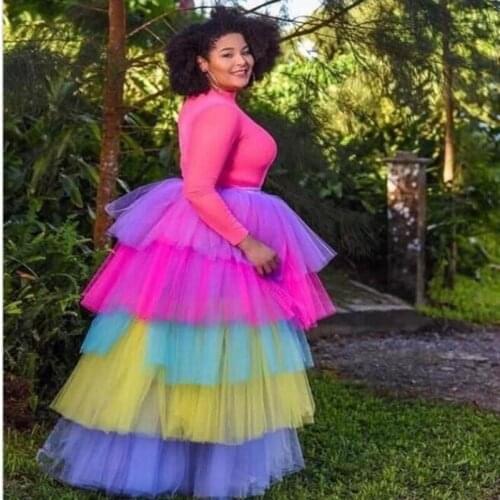 Plus Size Rainbow Tulle Skirt Formal Phootshoot High Low Long Tulle Skirt For Women High Tiered Layered Custom Made Party Skirt