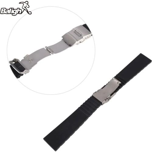 Black Silicone Rubber Waterproof Men& Women Watch 20 22 MM Strap Band Deployment Buckle Watch Band
