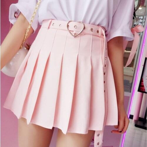 [With Belt] New Summer Skirt Anti-lightening Short Skirt 2021Korean Student Wild High Waist Pleated Skirt