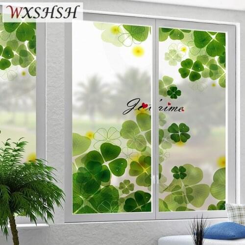 Customized Size Static Cling Window Sticker Four Leaf Clover Decorative Private Reusable Glass Film For Home Office Store Market