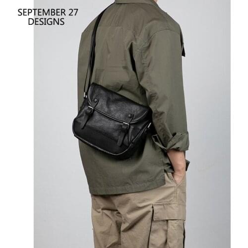 New Fashion Men Satchels Genuine Leather Luxury Handmade Small Classic Messenger Bags Vintage Simple Crossbody Shoulder Pack