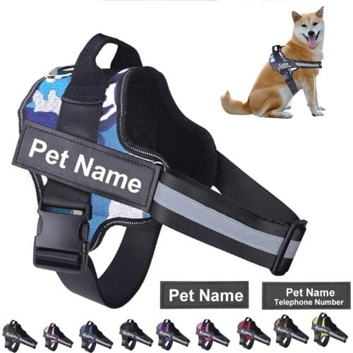 Dog Harness NO PULL Reflective Breathable Adjustable Pet Harness Vest with ID Custom Patch Outdoor Walking Dog Supplies