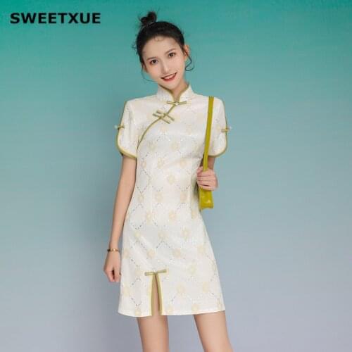 SWEETXUE 2020 Lady Summer French Cheongsam Female Young Girl Retro Tight Sexy Daily Improvement Modern Dresses Women