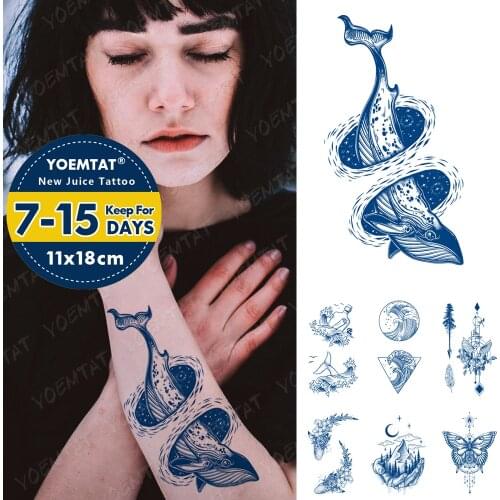Juice Lasting Ink Tattoos Body Art Waterproof Temporary Tattoo Sticker Whale Universe Tatoo Arm Fake Mountain Sea Tatto Women
