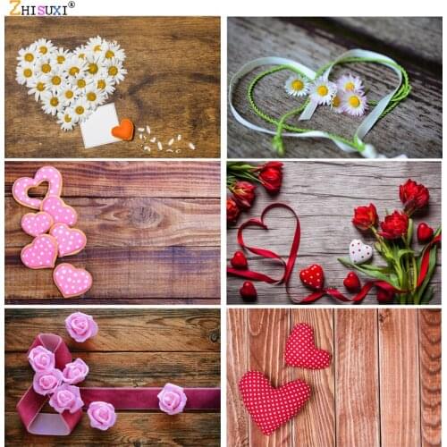 Vinyl Custom Valentine Day Photography Backdrops Prop Love Heart Rose Flower Wooden Floor Photo Studio Background 21415 ZOOM-01