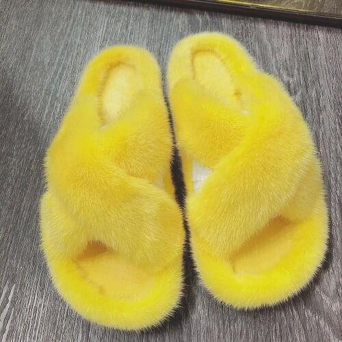 YOLOAgain Women Real Mink Fur Slides Fashion Real Fur Slippers Flip Flop