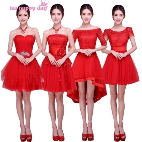 Woman red knee length short custom size new arrival plus size bridesmaid girls bridemaid tulle dress patterns 2020 W3621