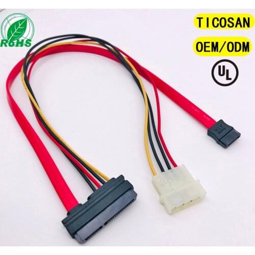 10PCS TICOSAN SATA 7+15P 22pin to SATA 7P/BIG 4P CABLE supply SATA HDD hard drive high speed computer data power cable OEM