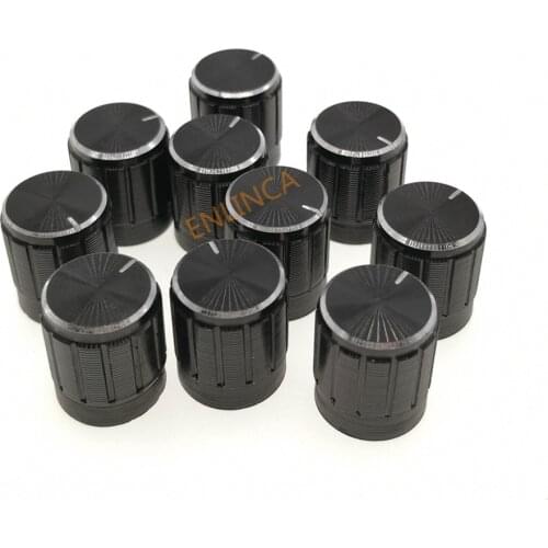 10PCS High Quality Black 6mm Potentiometer knobs Caps Knurled Shaft Potentiometer Control Knob Diameter 15x17mm Aluminum Switch