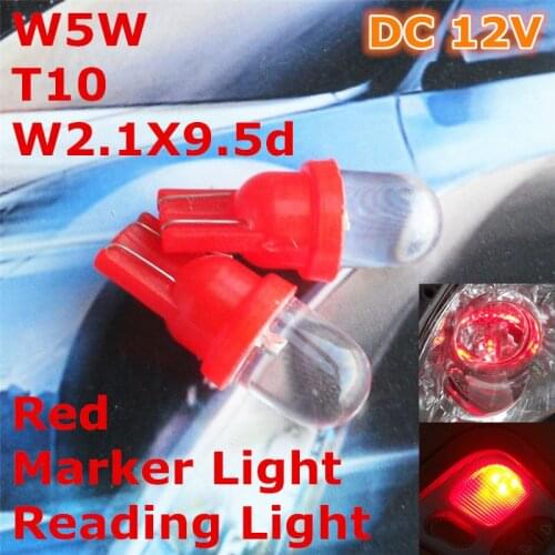 12V LED Red Color Car Bulb Lamp T10(10mm Spot Lamp)W5W W2.1X9.5d for Door Trunk Boot Licence Reading Light