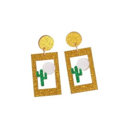 2018 New Fashion Acrylic Dangle Earrings Gold Geometric Cactus Earrings Square Plant Drop Night Club Earrings For Women Girl