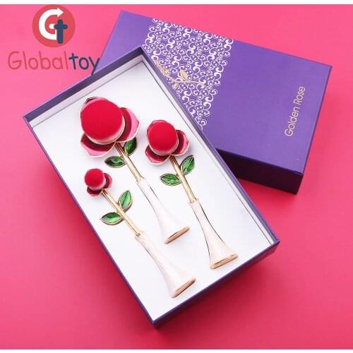 3Pcs Rose Flower Makeup Brush Tool Kit For Valentines Day Makeup Brushes Set Baby Comestic Girls Makeup Toys Kids Makeup Brush