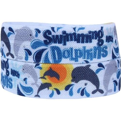 50 yards/lot) Wholesale swimming summer design heat transfer dolphins printed foe ribbon