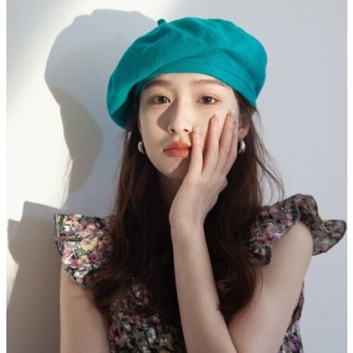 INS Summer Candy Color Beret Hats For Women Flat Cap Knit Beret Hats Lady Girl Berets Hat Bone Female French Painter Sun Gorros