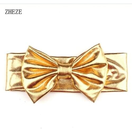 1PC 2019 Girl 5" Metallic Hair Bow Shining Elastic Headbands European Hair Style Accessories For kids Headwrap Bandeau For Party