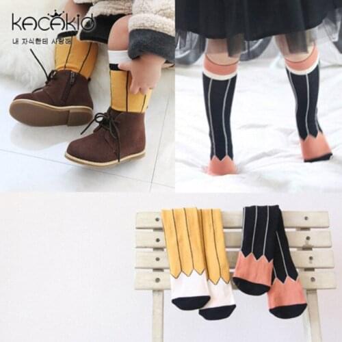 Kacakid Pencial Design Children Kids Boys Girls Tobaby Anti Slip Cotton Knee High Sock Baby Anti Slip Meias Infantil Cheap Stuff