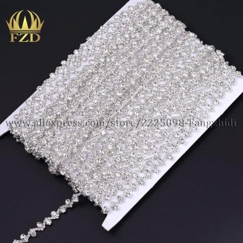 FZD 8mm Wholesale 30 Yard Metal Chain Belt Decoration Trim Rhinestone Applique trims for Wedding Dresses Belts Flatback DIY