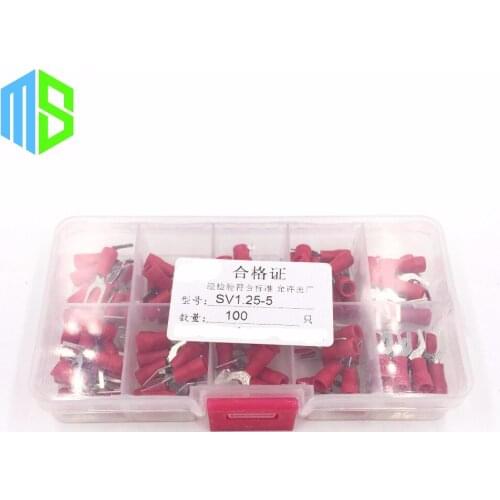 100pcs SV1.25-5 AWG 22-16 Furcate Fork Insulated Terminal Spade Wire Crimp Pressed Terminals Cable Wire Connector Electrica