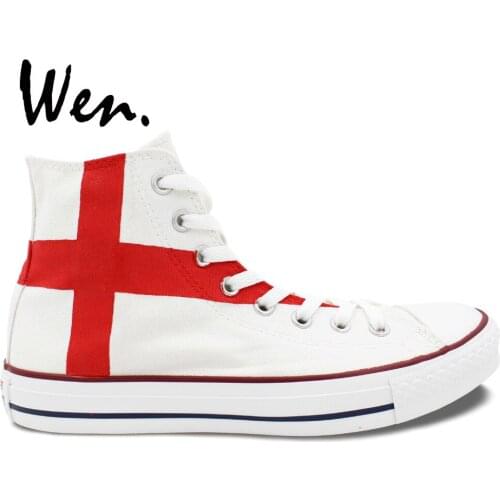Wen Hand Painted White Shoes Design Custom England Flag High Top Men Womens Canvas Sneakers for Birthday Gifts