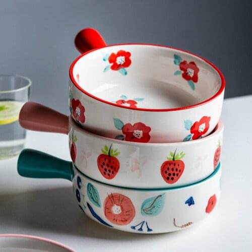 Ceramic Bake Bowl Fruit Salad Bowl Microwave Home Kitchen Tableware