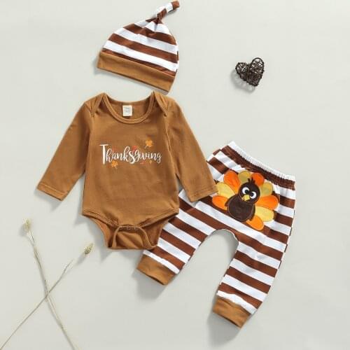 Ma&Baby 0-18M Thanksgiving Day Newborn Baby Boy Girl Clothes Set Letter Rompers Turkey Print Pants Outfits Party Clothing DD40
