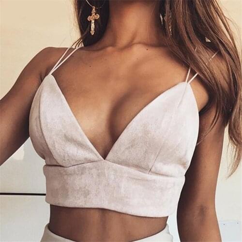 Summer Bralette Crop Top Sexy Pink Strappy Suede Cami Camisole Casual Women Tops Girls Best Gift Pink/Black Colors