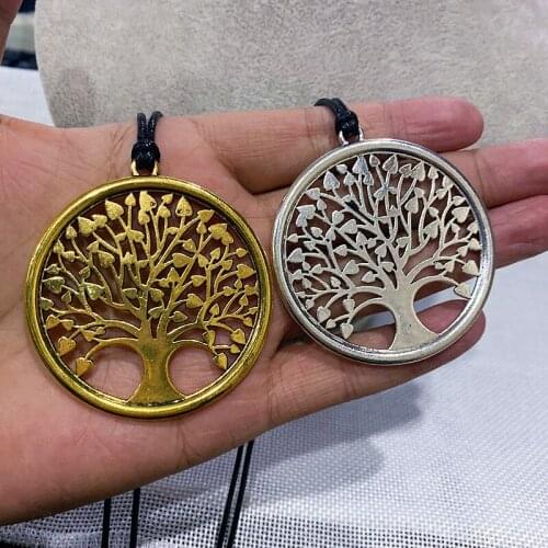 2021 Hot Sale Creative Tree of Life Round Pendant Necklace Black Leather Chain Elegant Female Jewelry Gift