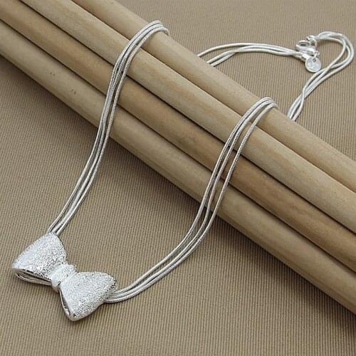 Hot Sale 925 Sterling Silver Fashion Bow-Knot Snake Chain Necklaces for Women Romantic Valentines Day Gift