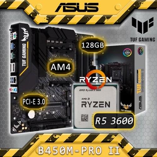 AM4 Asus TUF GAMING B450M-PRO II Motherboard With AMD Ryzen 5 3600 Motherboard Combo Gaming DDR4 AMD B450 Gaming Placa-mãe Kit
